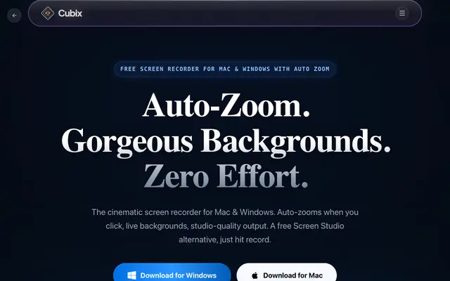 Screenshot of Cubix Capture – Free Screen Recorder with Auto Zoom | Mac & Windows