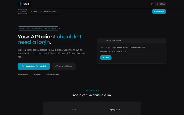 Screenshot of reqit — Local-First API Client | No Account, No Cloud, No Electron