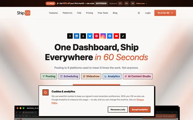 Screenshot of ShipOS — Social Media Scheduling & Management Tool for Everyone