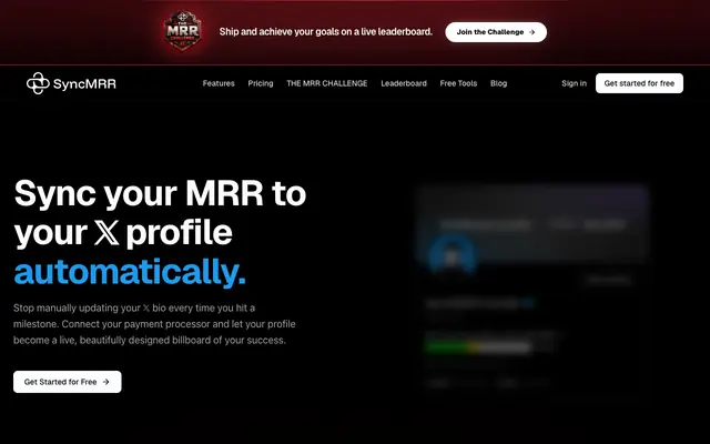 Screenshot of SyncMRR — Sync your MRR to your 𝕏 profile automatically.