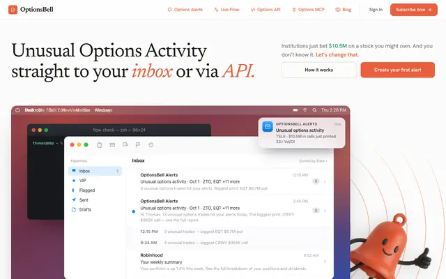 Screenshot of Options Alerts - Unusual Options Activity for Your Stocks