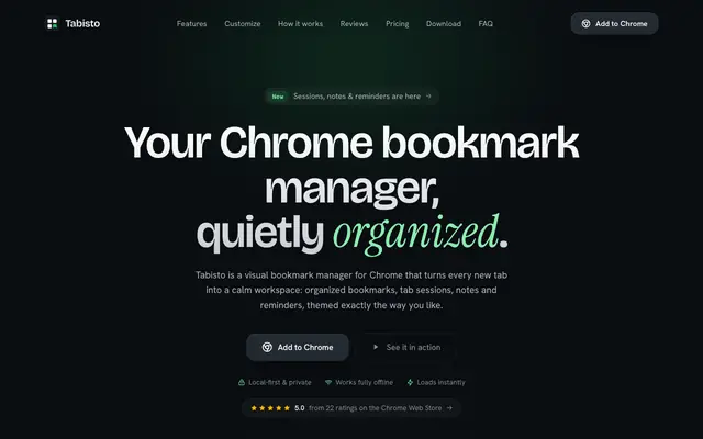 Screenshot of Tabisto: Visual Bookmark Manager for Chrome (New Tab)