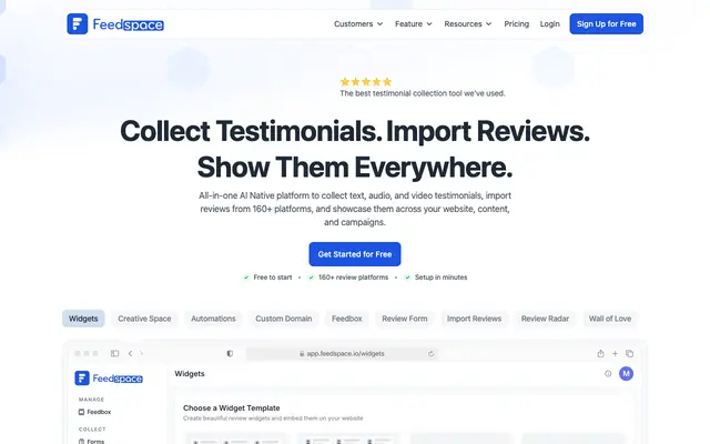 Screenshot of Feedspace - AI Testimonial Collection Software & Review Automation
