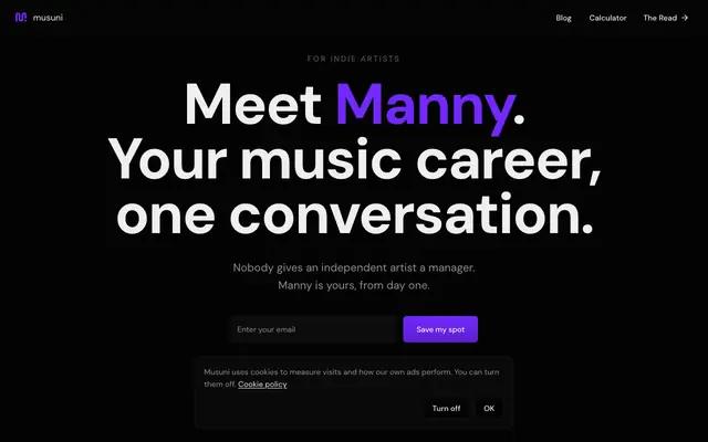 Screenshot of Musuni — Your AI-Powered Music Career Manager | Join Free