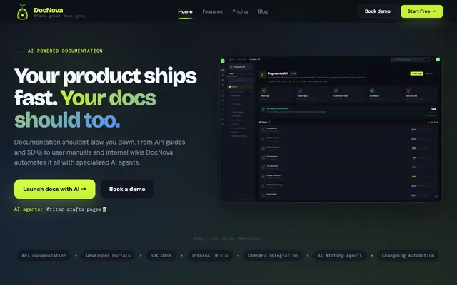 Screenshot of DocNova - Intelligent Documentation Platform for Developer Teams