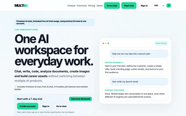 Screenshot of MultiAI - One AI Workspace