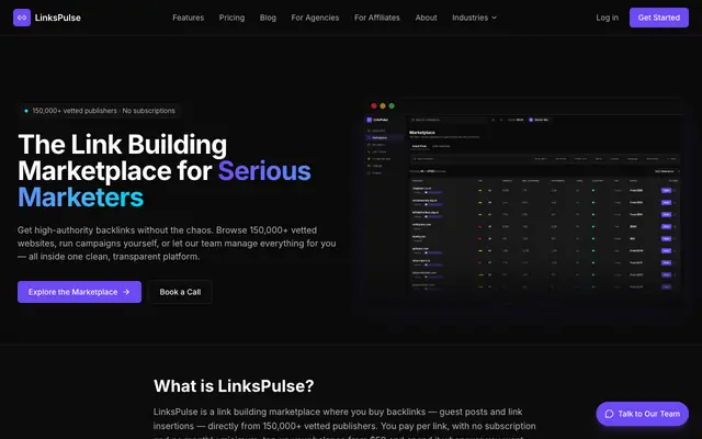 Screenshot of LinksPulse — The Link Building Marketplace