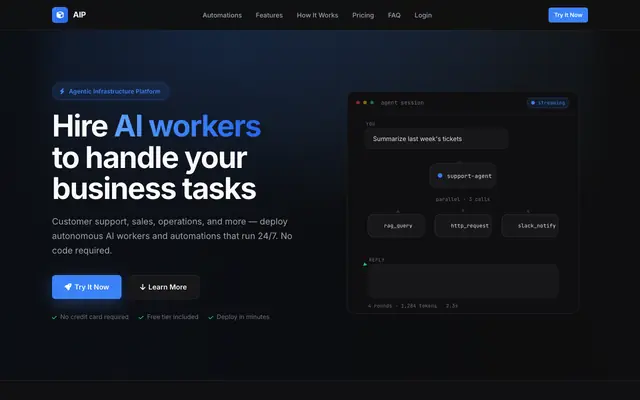 Screenshot of Agentic Infrastructure Platform — AI Worker Platform