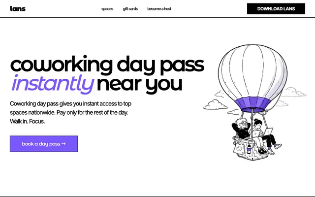 Screenshot of LANS | Coworking Day Pass, Anywhere. Instantly.