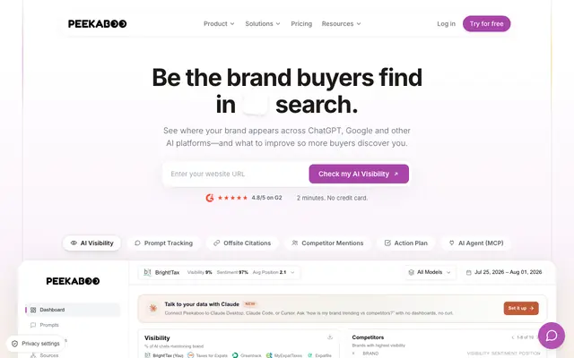 Screenshot of Peekaboo | AI Visibility & Analytics tool for AI SEO.