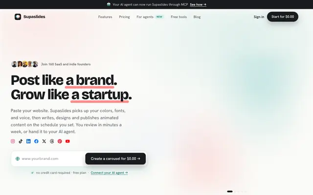 Screenshot of AI Animated Carousel Generator for Instagram, TikTok, LinkedIn & more · Supa
