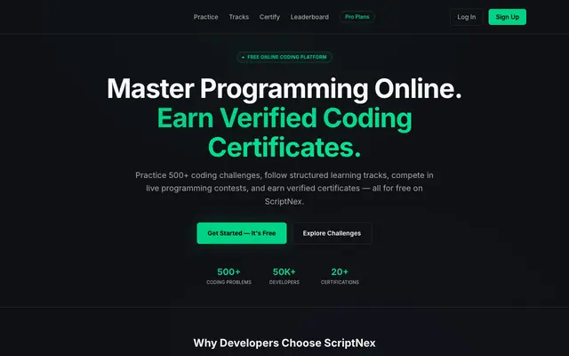 Screenshot of ScriptNex — Learn Programming Online | Free Coding Platform