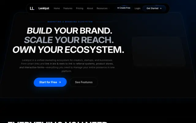 Screenshot of Lenklyst — All-in-One Marketing Ecosystem