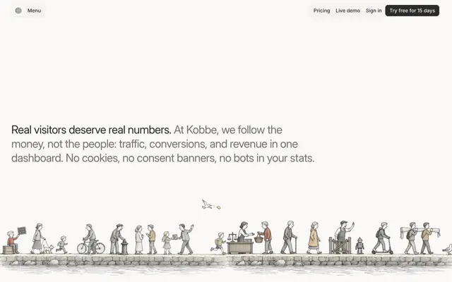 Screenshot of Kobbe — Web analytics that respect your visitors