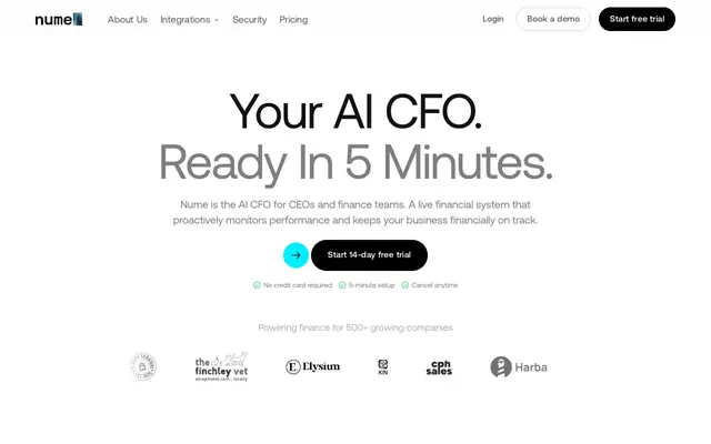 Screenshot of Nume → The AI CFO for Managing Your Finances | Nume.ai