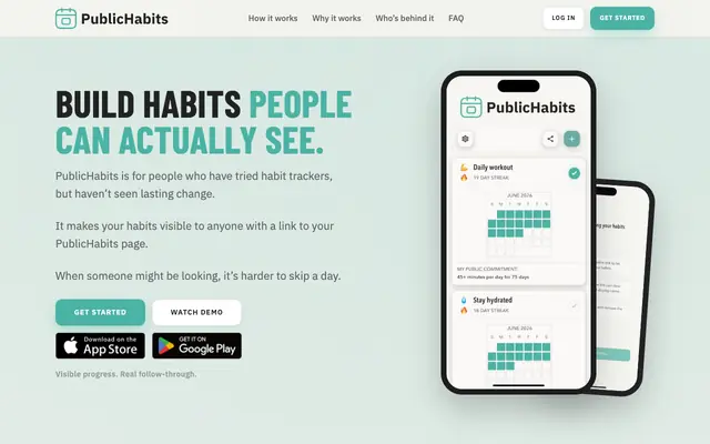 Screenshot of PublicHabits | Fix your habits with public accountability