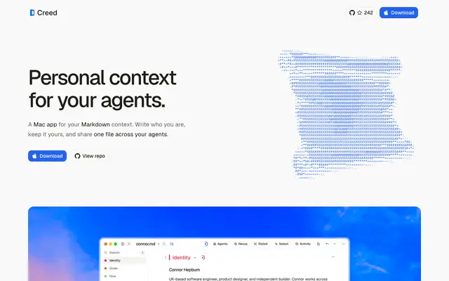 Screenshot of Creed - the personal context file every AI reads