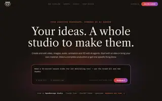 ภาพหน้าเว็บ OpenMontage Studio — your creative workspace, powered by AI agents