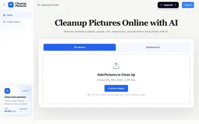Screenshot of Cleanup Pictures Online – Remove Objects, People & Text