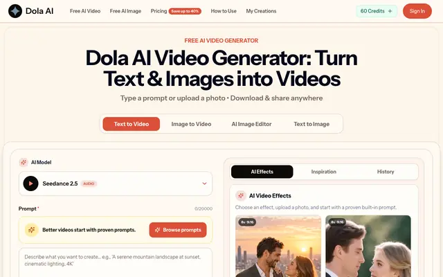 Screenshot of Dola AI Video Generator – Free Text & Image to Video