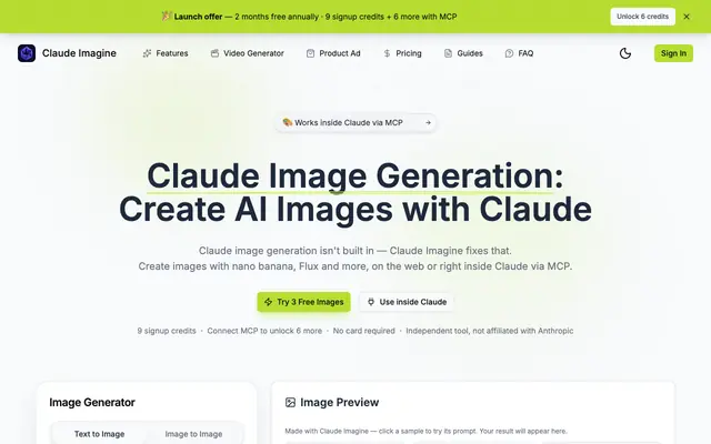 Screenshot of Claude Image Generation — Create AI Images with Claude