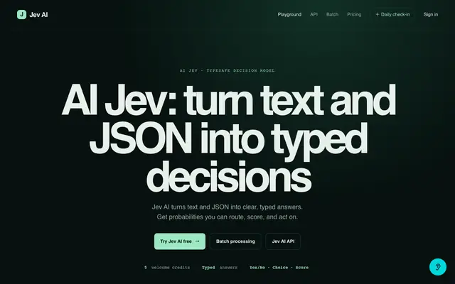 Screenshot of Try Free AI Jev Model Online by TypeSafe | Playground & API