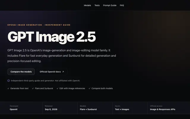 Screenshot of GPT Image 2.5: Flare & Sunburst Image Models