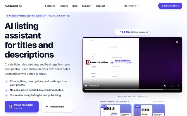 Screenshot of AI Listing Assistant & Description Generator | AutoLister AI