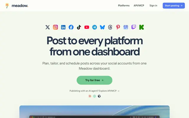 Screenshot of Meadow — Plan once, publish everywhere
