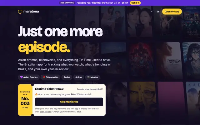 Screenshot of Maratona — Asian dramas, telenovelas & series tracker
