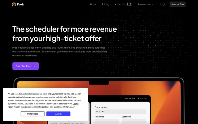 Screenshot of Preb | The scheduler for more revenue from your high-ticket offer
