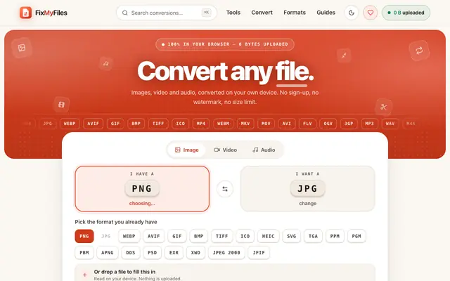 Screenshot of FixMyFiles – Free File Converter That Never Uploads Your Files