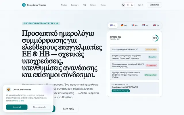 Screenshot of EU & UK freelancer compliance calendar · Compliance Tracker
