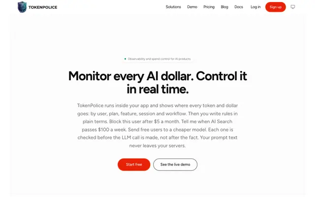 Screenshot of Monitor every AI dollar. Control it in real time.