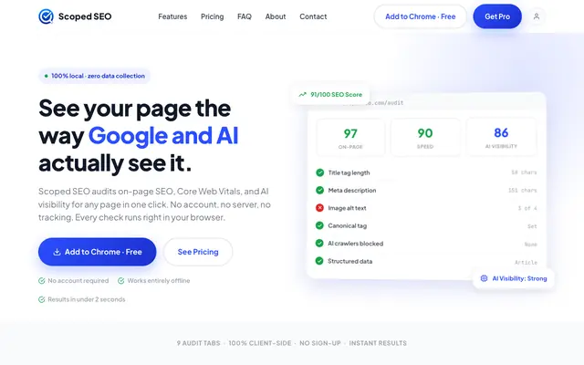 Screenshot of Scoped SEO | On-Page SEO & AI Visibility Audits for Chrome