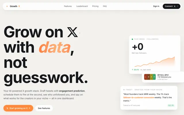 Screenshot of GrowthX — Grow on X with data, not guesswork