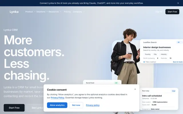 Screenshot of Lynka CRM | Lead Generation and Sales for Small Teams