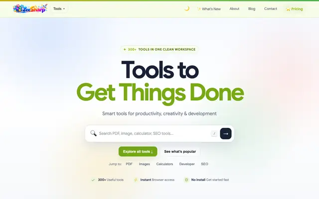 Screenshot of 300+ Free Online Tools for PDF, Images, SEO & More | ZeeSharp