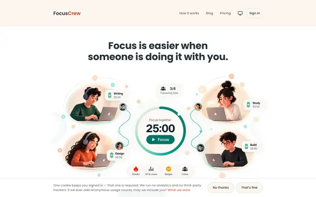 Screenshot of FocusCrew