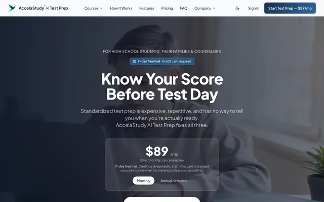 Screenshot of AccelaStudy AI Test Prep — SAT, PSAT/NMSQT, ACT