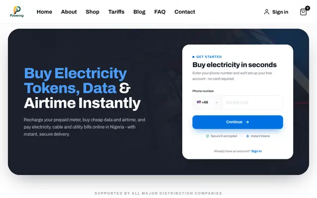Screenshot of Powering: Buy Electricity Tokens, Data & Airtime Instantly