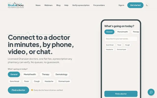 Screenshot of SabiDoc | Connect to a doctor in minutes