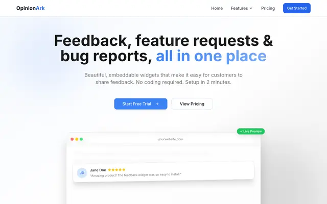 Screenshot of OpinionArk — Feedback & Feature Requests, All in One Place
