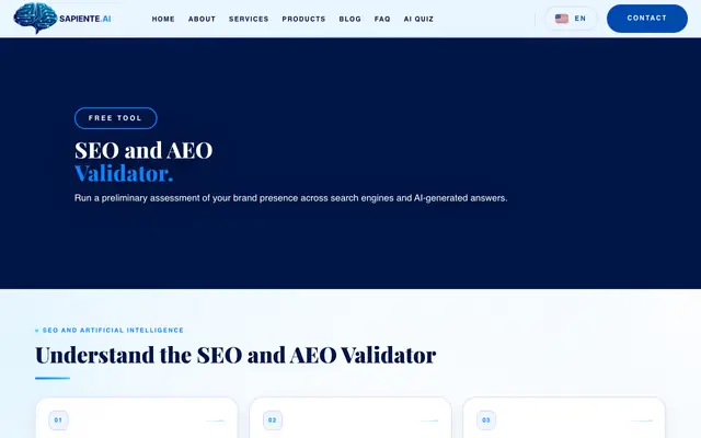 Screenshot of Free SEO and AEO Validator | Sapiente.AI
