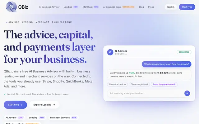 Screenshot of AI Business Advisor for Small Businesses | QBiz