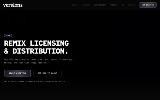 Screenshot of vers1ons — Music Revenue Platform for Artists and Rights Holders | vers1ons