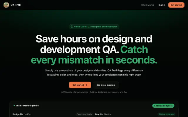 Screenshot of QA Troll — Make the build match the design