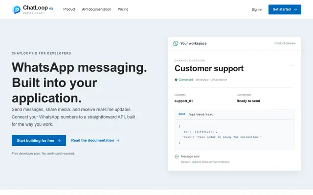 Screenshot of WhatsApp API Gateway for Developers — ChatLoop HQ | ChatLoop HQ