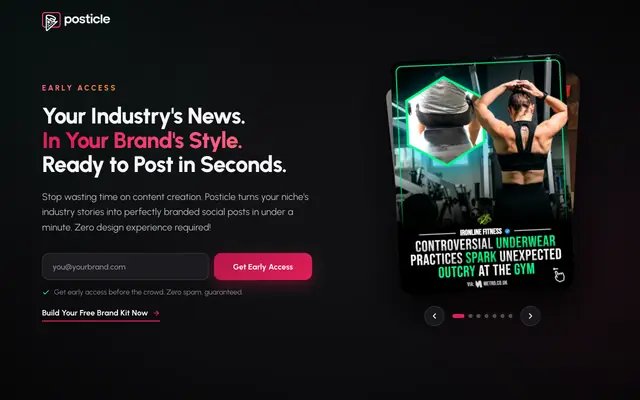 Screenshot of Posticle | AI Social Media Posts From Your Industry's News