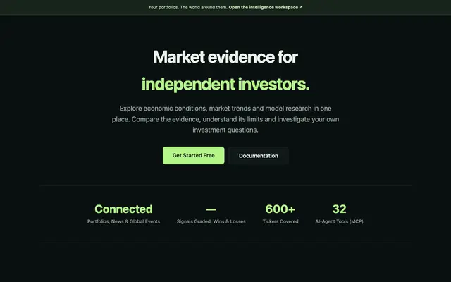 Screenshot of MoneySignals — Market Evidence for Independent Investors